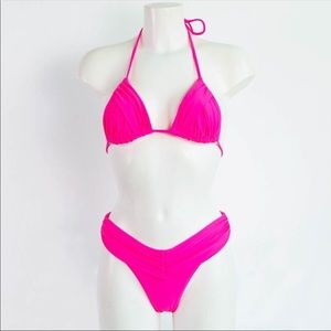 PINK TRIANGLE RUFFLED BIKINI SET